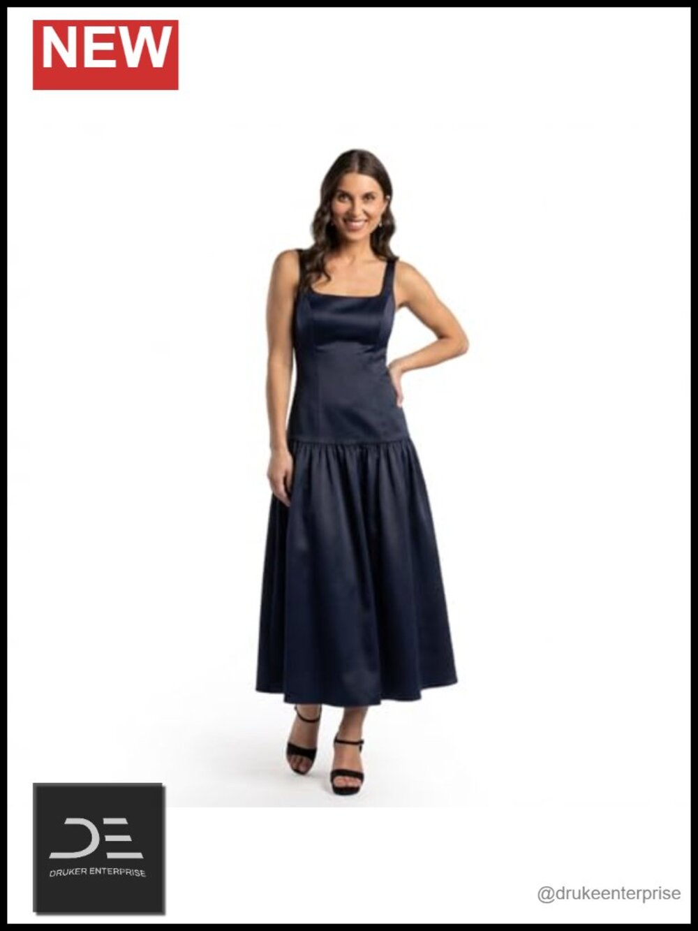 Stretch Satin Drop Waist Flounce Tank Dress